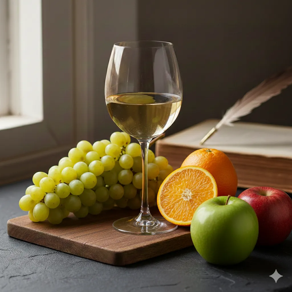 Uva blanca, naranja y manzana